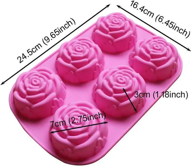 Alt view image 2 of 6 - BAKER DEPOT Silicone Mold for Handmade Soap Cake Jelly Pudding Chocolate 6 Cavity Rose Flower Design, Set of 2 Pink