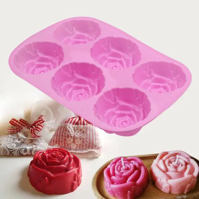 Alt view image 3 of 6 - BAKER DEPOT Silicone Mold for Handmade Soap Cake Jelly Pudding Chocolate 6 Cavity Rose Flower Design, Set of 2 Pink