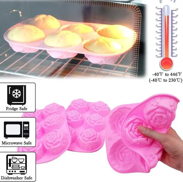 Alt view image 4 of 6 - BAKER DEPOT Silicone Mold for Handmade Soap Cake Jelly Pudding Chocolate 6 Cavity Rose Flower Design, Set of 2 Pink