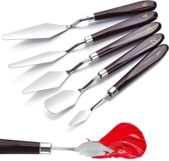 Main image of 5 Piece Palette knifes Painting Knife Set Supplies for Oil, Acrylic Paint,Cake Decorating,Stainless Steel Pallet Knife Paint Knife Art Spatula for Various Types of Painting,ColorMixing,Smearing
