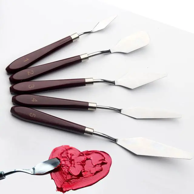 Alt view image 5 of 7 - 5 Piece Palette knifes Painting Knife Set Supplies for Oil, Acrylic Paint,Cake Decorating,Stainless Steel Pallet Knife Paint Knife Art Spatula for Various Types of Painting,ColorMixing,Smearing
