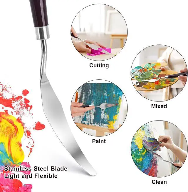 Alt view image 3 of 7 - 5 Piece Palette knifes Painting Knife Set Supplies for Oil, Acrylic Paint,Cake Decorating,Stainless Steel Pallet Knife Paint Knife Art Spatula for Various Types of Painting,ColorMixing,Smearing