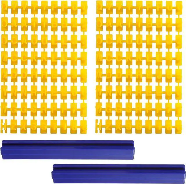 Main image of Andibro 144 Pcs Clay Alphabet Stamps for Polymer Clays, Letter Press Kit for Pottery & Cookie Making, Plastic Embosser Cutter Stamp Set (Yellow+Blue)