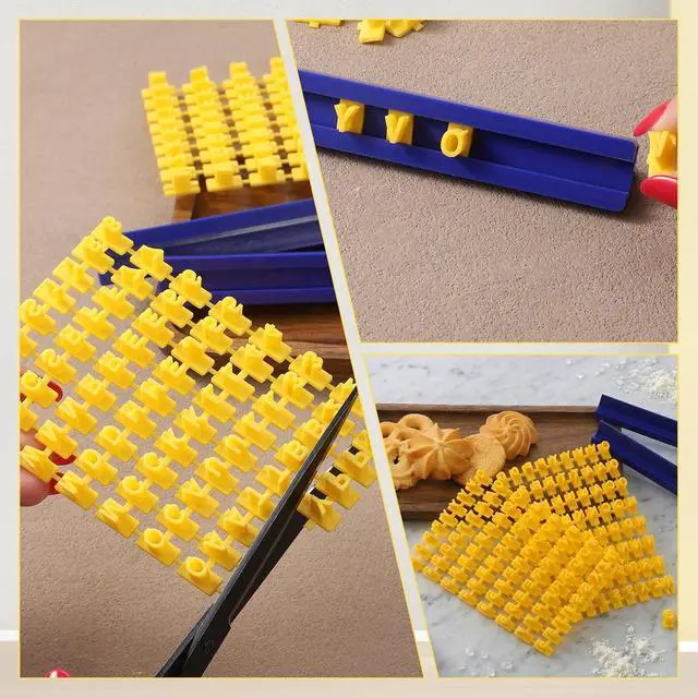 Alt view image 3 of 7 - Andibro 144 Pcs Clay Alphabet Stamps for Polymer Clays, Letter Press Kit for Pottery & Cookie Making, Plastic Embosser Cutter Stamp Set (Yellow+Blue)