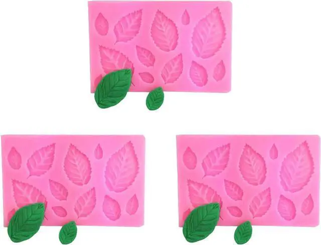 Main image of 3D Small Leaf Molds Silicone for Sugar Paste, Chocolate, Fondant, Butter, Resin, Polymer Clay, Wax, Soap, Crafting Projects and Cake Decoration Decorating, 3Pcs