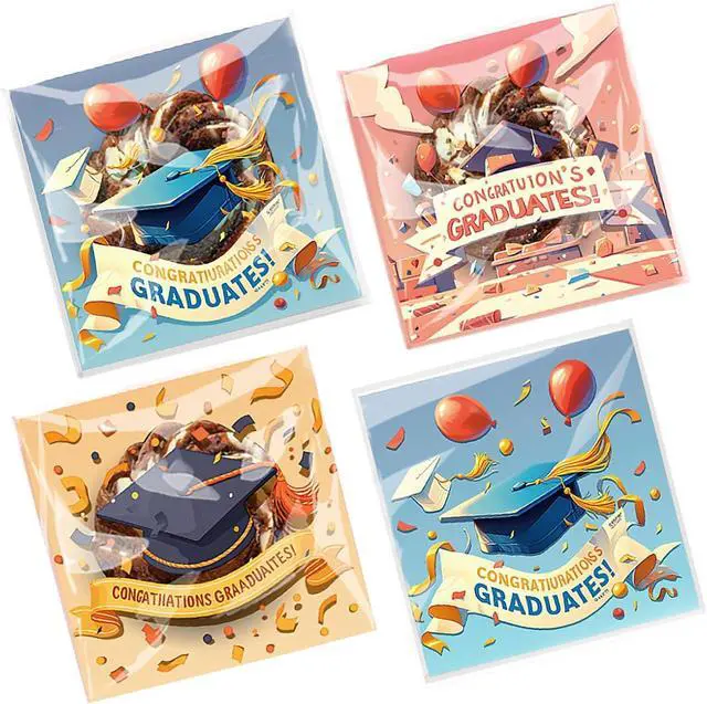 Main image of 200PCS Graduation Self Adhesive Cookie Bags, Cookie Bakery Decorating favor bags, 4x4 inch DIY Plastic Individual Biscuit Candy Bags