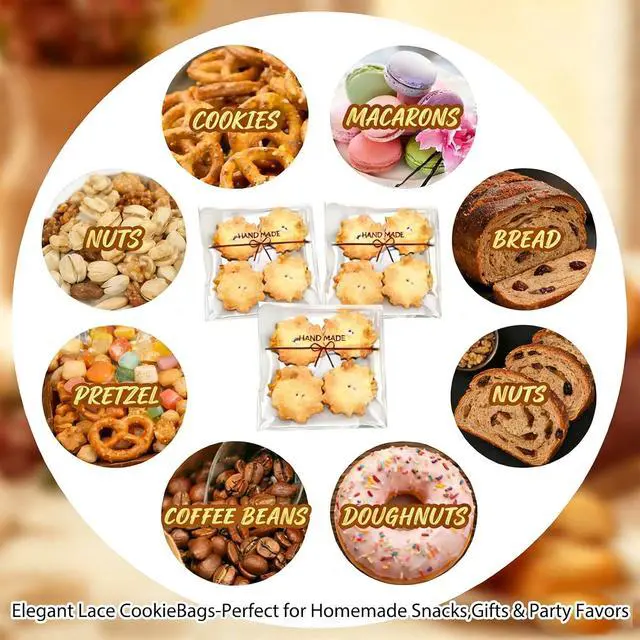 Alt view image 3 of 7 - INFLORAL 200Pcs 5.5x5.5In Clear Cookie Bags Lace Bowknot Self-Seal Wrappers