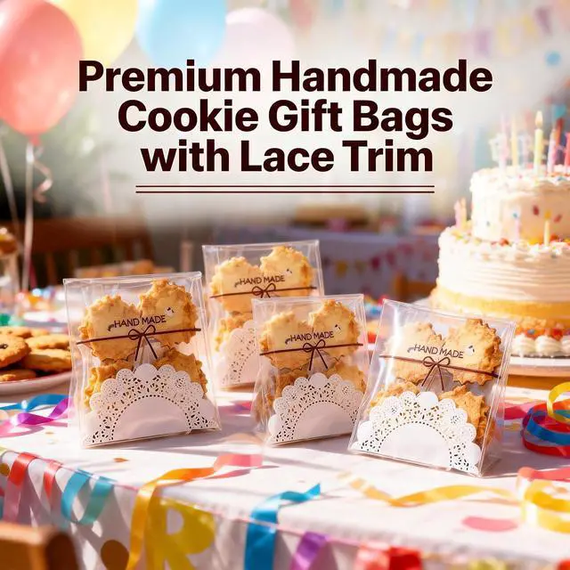 Alt view image 7 of 7 - INFLORAL 200Pcs 5.5x5.5In Clear Cookie Bags Lace Bowknot Self-Seal Wrappers