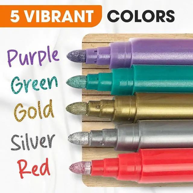 Alt view image 3 of 7 - Cheer Collection Metallic Wine Glass Markers, Dry Erase Markers, Washable Wine Glass Marker Pens, Quick Dry Markers for Glasses, Ceramics, & Mirrors, Great for Weddings, Banquets & Parties, Set of 5