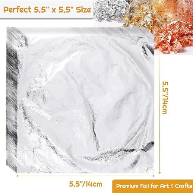 Alt view image 3 of 7 - 150 Pcs Gold Leaf Sheets for Art, 5.5x5.5 Inch Gold Foil Sheets for Crafts, 3 Colors Metallic Leaf for Nails, Painting, Gilding, DIY Decor - 14x14 cm Aluminum Foil Sheets for Multi-Surface Use