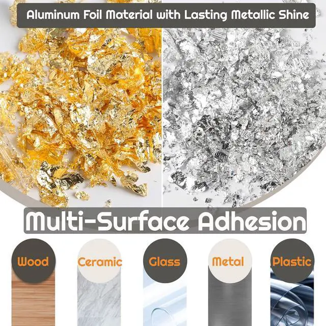 Alt view image 6 of 7 - 150 Pcs Gold Leaf Sheets for Art, 5.5x5.5 Inch Gold Foil Sheets for Crafts, 3 Colors Metallic Leaf for Nails, Painting, Gilding, DIY Decor - 14x14 cm Aluminum Foil Sheets for Multi-Surface Use