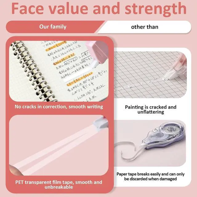 Alt view image 7 of 7 - 6 Pack Correction Tape Cute White Tape Macaron Color Correction Tape, Easy To Use Applicator for Instant Corrections for Students,Office Workers