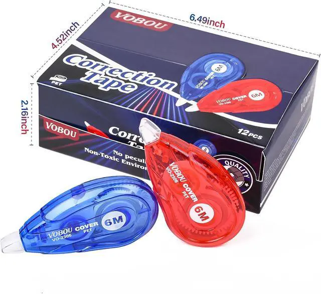 Alt view image 7 of 7 - Vobou White Correction Tape, Easy To Use Applicator for Instant Corrections Wrong Writing At Any Time, For school, Office (Red and Blue, 12pack, 6M/256" x 0.2")