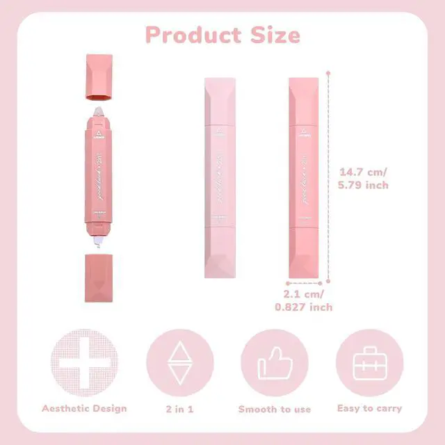 Alt view image 2 of 7 - Temiary 4P 2 in 1 White Correction Tape and Double Sided Roller Set, Pink