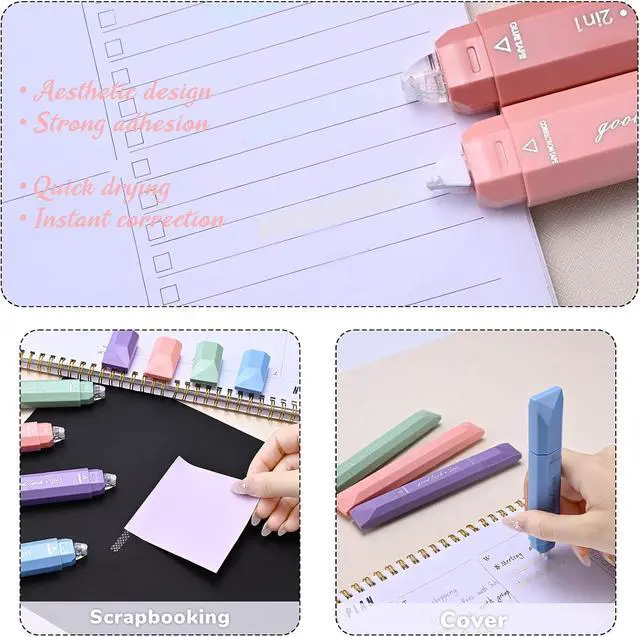 Alt view image 4 of 7 - Temiary 4P 2 in 1 White Correction Tape and Double Sided Roller Set, Pink