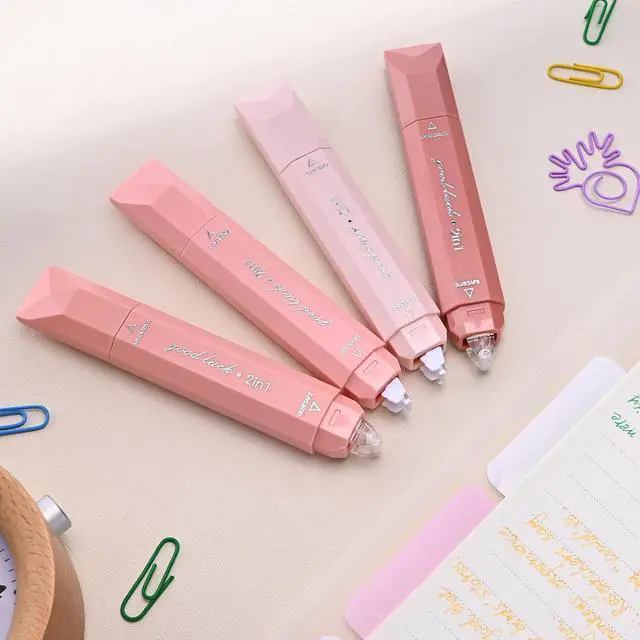 Alt view image 6 of 7 - Temiary 4P 2 in 1 White Correction Tape and Double Sided Roller Set, Pink