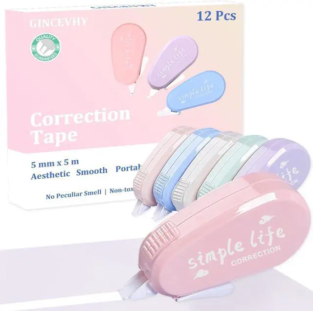Main image of 12 Pack Pastel Correction Tape, 0.2 x 197 inch Instant Correction