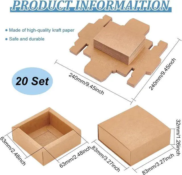 Alt view image 2 of 6 - BENECREAT 20 Pack Brown Kraft Paper Drawer Boxes, 3.2x3.2x1.2 Inch Square Kraft Paper Gift Box Cookie Boxes for Wedding Party Gifts, Jewellery Packaging