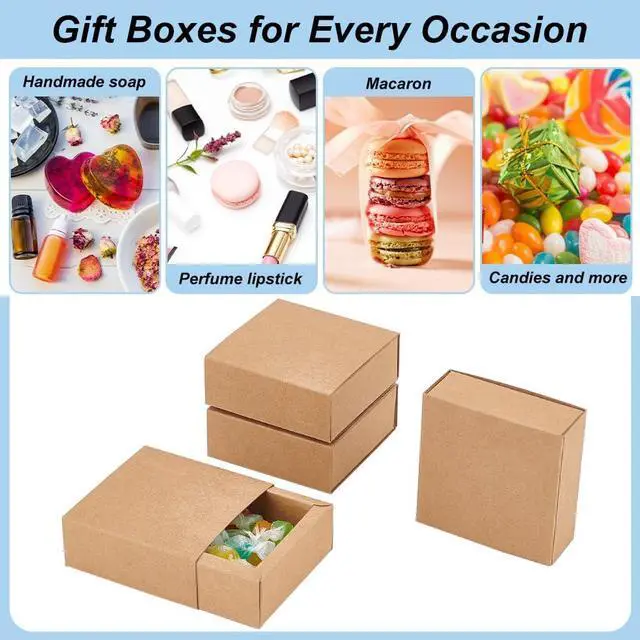 Alt view image 6 of 6 - BENECREAT 20 Pack Brown Kraft Paper Drawer Boxes, 3.2x3.2x1.2 Inch Square Kraft Paper Gift Box Cookie Boxes for Wedding Party Gifts, Jewellery Packaging