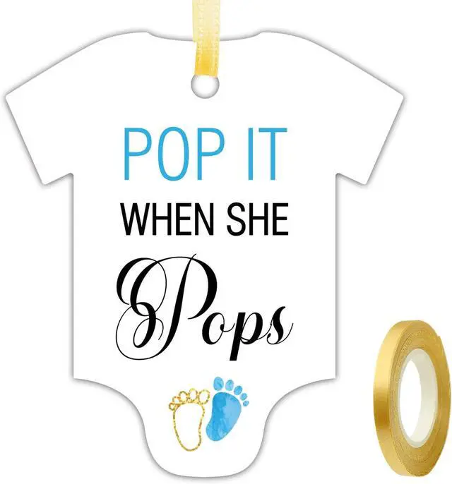 Alt view image 2 of 6 - 50 PCS Pop It When She Pops Champagne Favor Bottle Tags, Cute Blue Feet Shaped Gift Tags, Baby Shower Birthday Party Decorations