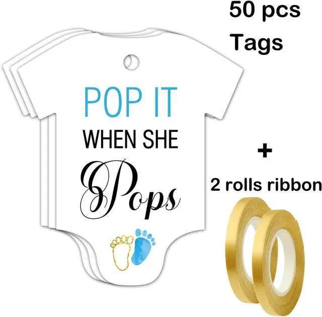 Alt view image 5 of 6 - 50 PCS Pop It When She Pops Champagne Favor Bottle Tags, Cute Blue Feet Shaped Gift Tags, Baby Shower Birthday Party Decorations