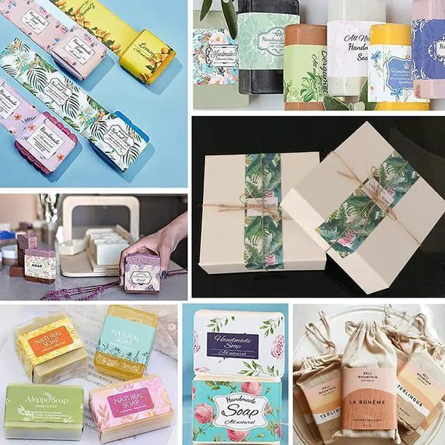 Alt view image 2 of 7 - PH PandaHall 90pcs Vintage Plant Wrapper Tape, 9 Styles Flower Soap Packaging Paper Vertical Soap Paper Tag Soap Sleeves Covers for Handmade Soap Lotion Bars Bath Gift Wrapping, 21x5cm/8.2x1.9inch