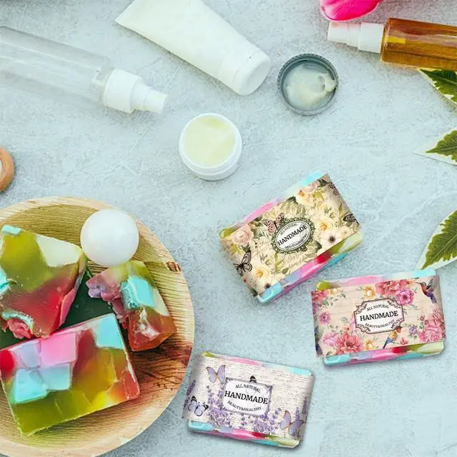 Alt view image 3 of 7 - PH PandaHall 90pcs Vintage Plant Wrapper Tape, 9 Styles Flower Soap Packaging Paper Vertical Soap Paper Tag Soap Sleeves Covers for Handmade Soap Lotion Bars Bath Gift Wrapping, 21x5cm/8.2x1.9inch