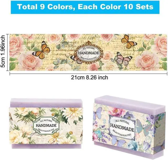 Alt view image 4 of 7 - PH PandaHall 90pcs Vintage Plant Wrapper Tape, 9 Styles Flower Soap Packaging Paper Vertical Soap Paper Tag Soap Sleeves Covers for Handmade Soap Lotion Bars Bath Gift Wrapping, 21x5cm/8.2x1.9inch