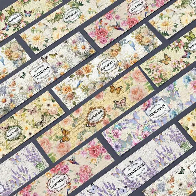 Alt view image 7 of 7 - PH PandaHall 90pcs Vintage Plant Wrapper Tape, 9 Styles Flower Soap Packaging Paper Vertical Soap Paper Tag Soap Sleeves Covers for Handmade Soap Lotion Bars Bath Gift Wrapping, 21x5cm/8.2x1.9inch