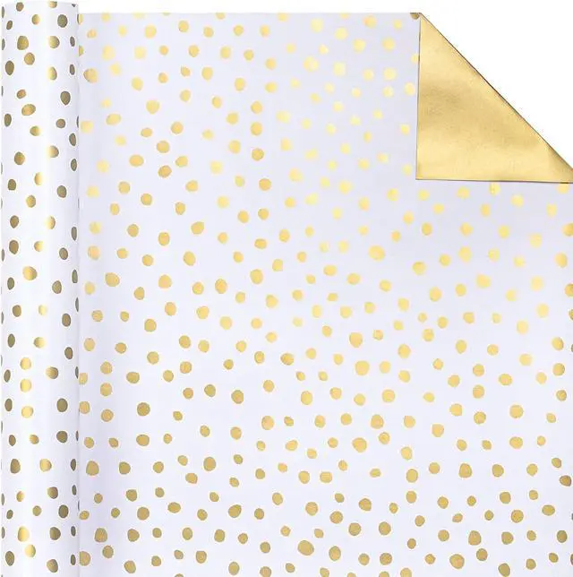 Alt view image 3 of 7 - WRAPAHOLIC Reversible Gold Wrapping Paper - Mini Roll - 17 Inch X 33 Feet - Gold Print and Delicate Polka Dots Design for Birthday, Christmas, Wedding, Baby Shower