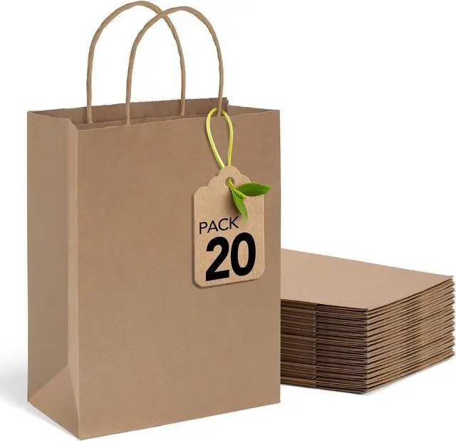 Main image of MESHA Brown Paper Bags 8x4.25x10.5 Inch 20Pcs, Paper Bags with Handles