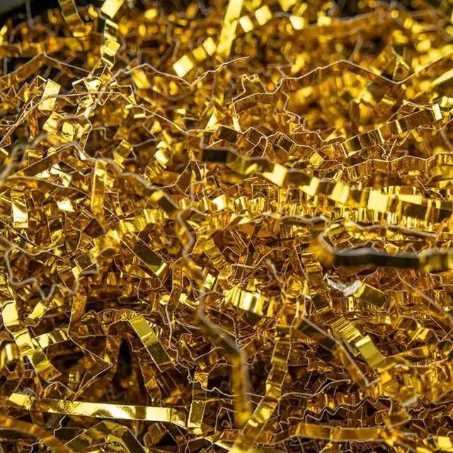 Main image of LDKGHE 4 oz Crinkle Cut Paper Shred Filler for Gift Wrapping Baskets Filling Box Birthdays Christmas Thanksgiving Easter Weddings Valentines Mother's Day Anniversaries (Gold)