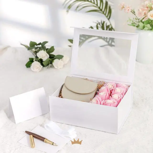 Alt view image 2 of 6 - PACKQUEEN White Magnetic Lid Gift Box with Window and Ribbon 9x6.5x3.8 In