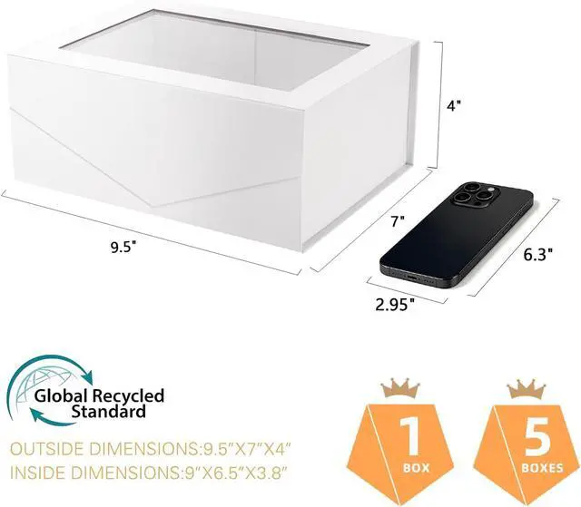Alt view image 3 of 6 - PACKQUEEN White Magnetic Lid Gift Box with Window and Ribbon 9x6.5x3.8 In