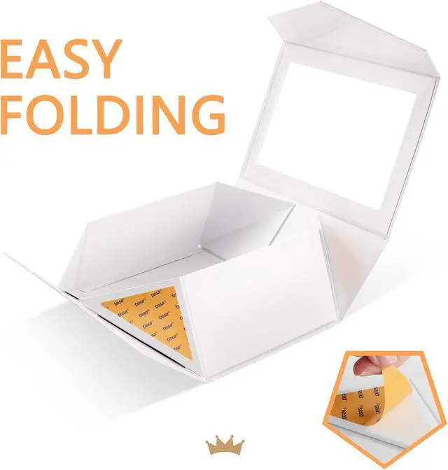 Alt view image 5 of 6 - PACKQUEEN White Magnetic Lid Gift Box with Window and Ribbon 9x6.5x3.8 In