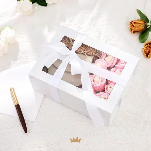 Alt view image 4 of 6 - PACKQUEEN White Magnetic Lid Gift Box with Window and Ribbon 9x6.5x3.8 In