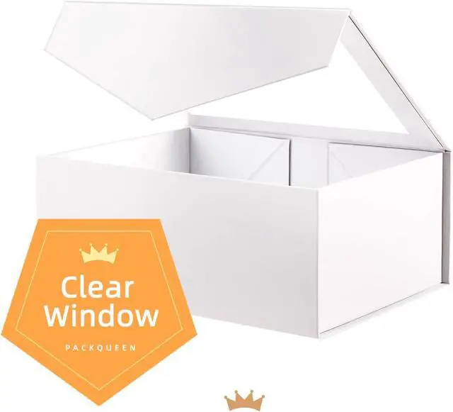 Alt view image 6 of 6 - PACKQUEEN White Magnetic Lid Gift Box with Window and Ribbon 9x6.5x3.8 In