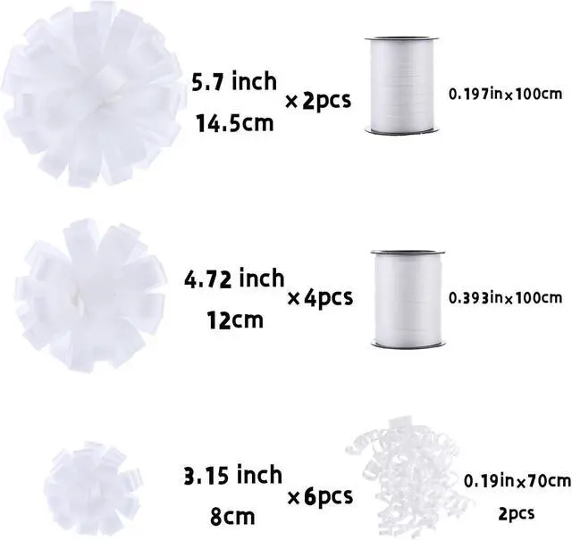 Alt view image 2 of 7 - FORBINBO 16 Pcs Gift Bows Assortment - 4 Size Gift Bowsand 2 Crimped Curling Ribbons, Perfect for Christmas, HolidayBirthdays, Weddings, Baby/Bridal Showers, Party (White)