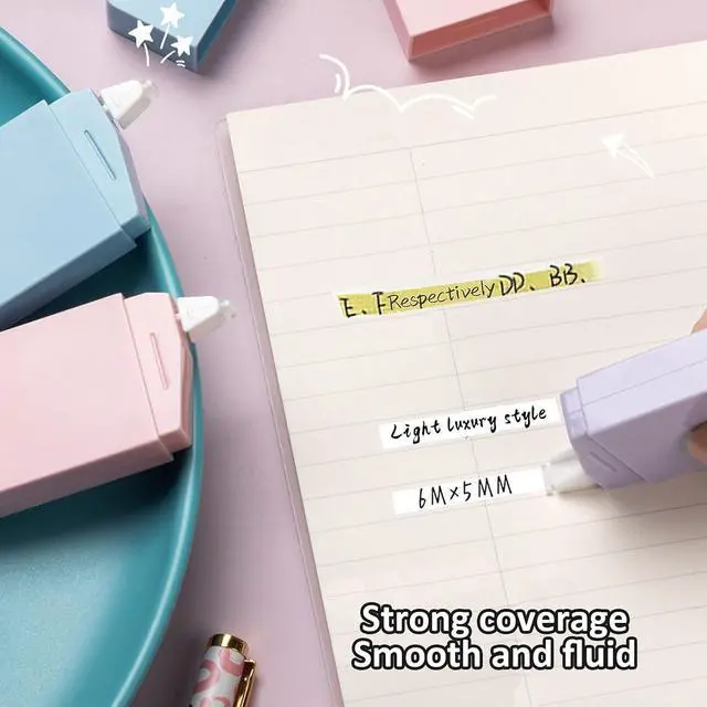 Alt view image 5 of 7 - 6 Pack Correction Tape Cute White Tape Macaron Color Correction Tape, Easy To Use Applicator for Instant Corrections for Students,Office Workers