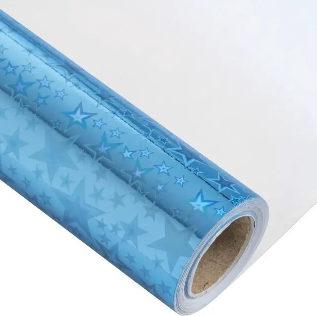 Alt view image 7 of 7 - LeZakaa Blue Holographic Wrapping Paper Roll, Metallic Shiny Star Pattern, for Christmas Eve, Holiday Season, for Birthday, Wedding, Baby Shower, Valentines, Graduation, Mini Roll, 17 in x 32.8 Ft