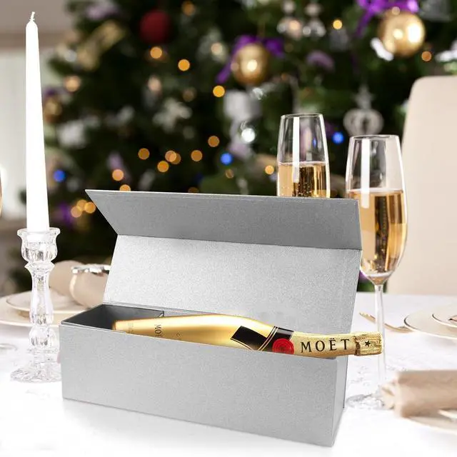 Alt view image 7 of 7 - LumyHavver Wine Gift Box with Magnetic Closure, 12.8 x 3.8 x 3.8 inches, Silvery Matte Texture, for Wine