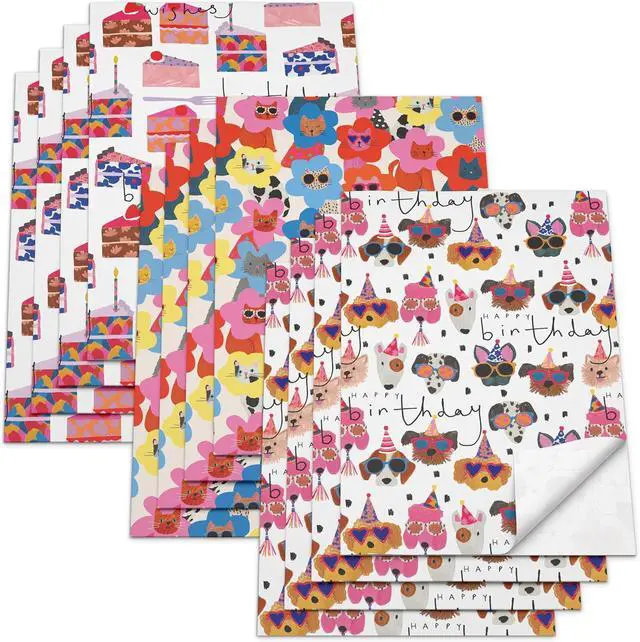 Main image of American Greetings Birthday Wrapping Paper Sheets with Gridlines, Designed by Stop The Clock (12 Sheets, 30 in. x 20 in.)