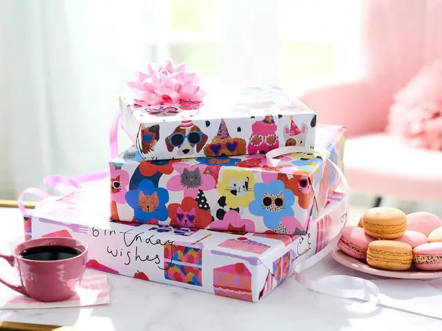 Alt view image 7 of 7 - American Greetings Birthday Wrapping Paper Sheets with Gridlines, Designed by Stop The Clock (12 Sheets, 30 in. x 20 in.)