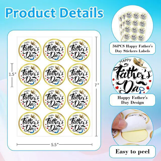 Alt view image 2 of 7 - FLYAB 36PCS Happy Fathers Day Stickers - 1.5" Labels Fathers Day Gift Tags Labels Present Stickers for Gift Box Wrap Envelope Seals Party Favors Decorations