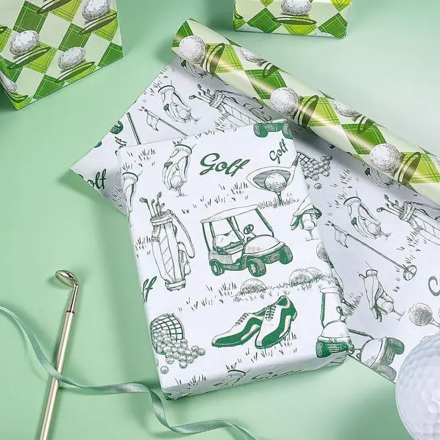 Alt view image 5 of 7 - RUSPEPA Reversible Golf Wrapping Paper Roll, Mini Roll, Vintage Golfer Illustration & Green Argyle Golf Ball Pattern, Double-Sided Gift Wrap for Dad, Men, Father's Day, Birthday, 17 Inches x 16.4 Feet
