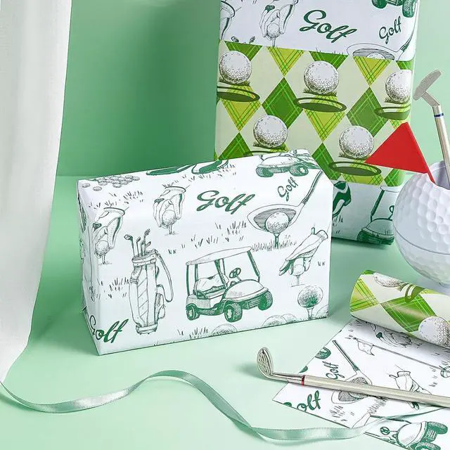 Alt view image 6 of 7 - RUSPEPA Reversible Golf Wrapping Paper Roll, Mini Roll, Vintage Golfer Illustration & Green Argyle Golf Ball Pattern, Double-Sided Gift Wrap for Dad, Men, Father's Day, Birthday, 17 Inches x 16.4 Feet