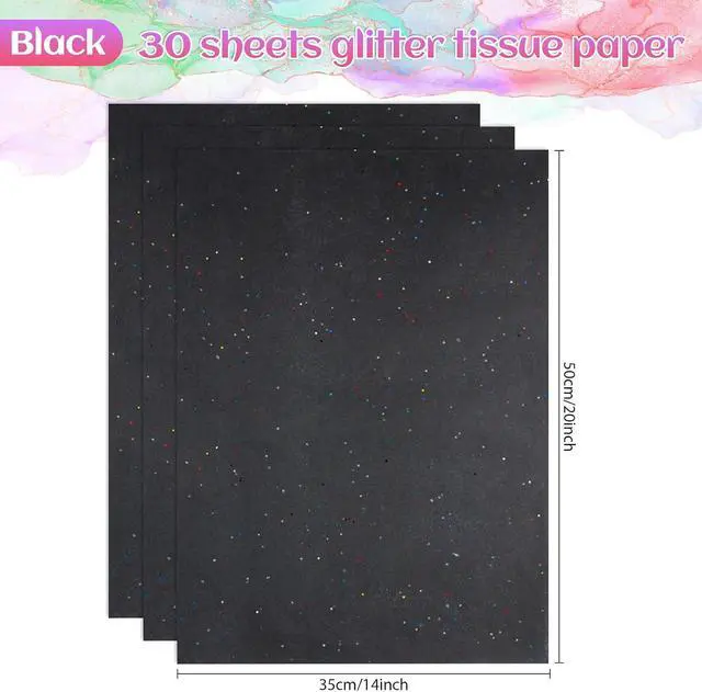Alt view image 3 of 7 - Phinus 30 Sheets Gift Bag Tissue Paper, 20 x 14 Inch Tissue Paper for Gift Bags, Black Glitter Tissue Paper for Gift Wrap, Pack Bags, Filler Flower, DIY Project, Art Crafts, Birthday Wedding Decor