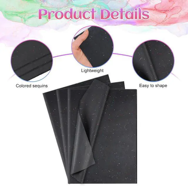 Alt view image 4 of 7 - Phinus 30 Sheets Gift Bag Tissue Paper, 20 x 14 Inch Tissue Paper for Gift Bags, Black Glitter Tissue Paper for Gift Wrap, Pack Bags, Filler Flower, DIY Project, Art Crafts, Birthday Wedding Decor