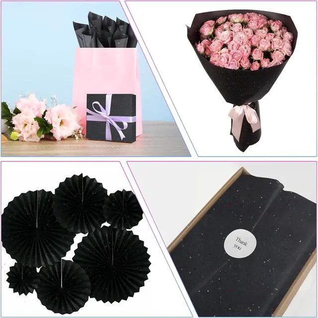 Alt view image 7 of 7 - Phinus 30 Sheets Gift Bag Tissue Paper, 20 x 14 Inch Tissue Paper for Gift Bags, Black Glitter Tissue Paper for Gift Wrap, Pack Bags, Filler Flower, DIY Project, Art Crafts, Birthday Wedding Decor