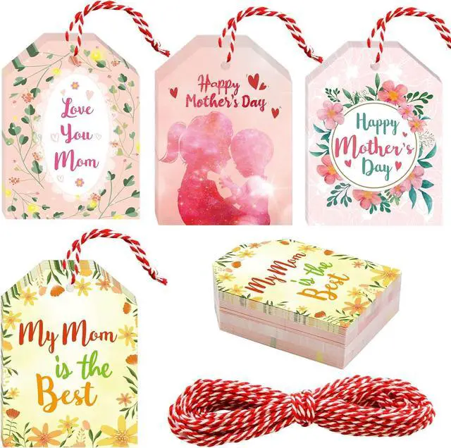 Main image of Fancy Land Happy Mothers Day Tags with String Mothers Day Hanging Labels Floral Best Mom Gift Tag for Wrapping Decoration Supplies 60Pcs